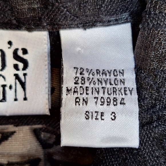 Chico's Design Black Lace Sheer Button Front Shirt Sz3 3/4Sleeves Collar V Neck - Picture 4 of 8